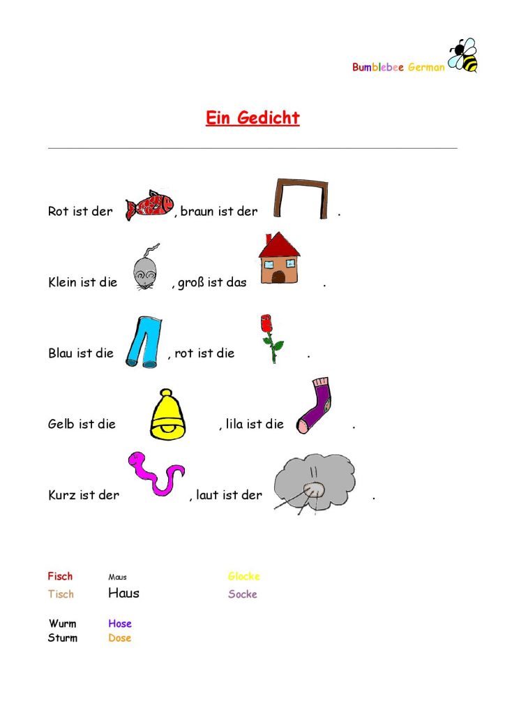 German Worksheets For Kids - Printouts - BeeGerman