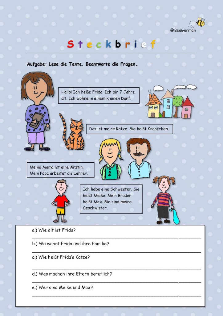 German Worksheets For Class 4