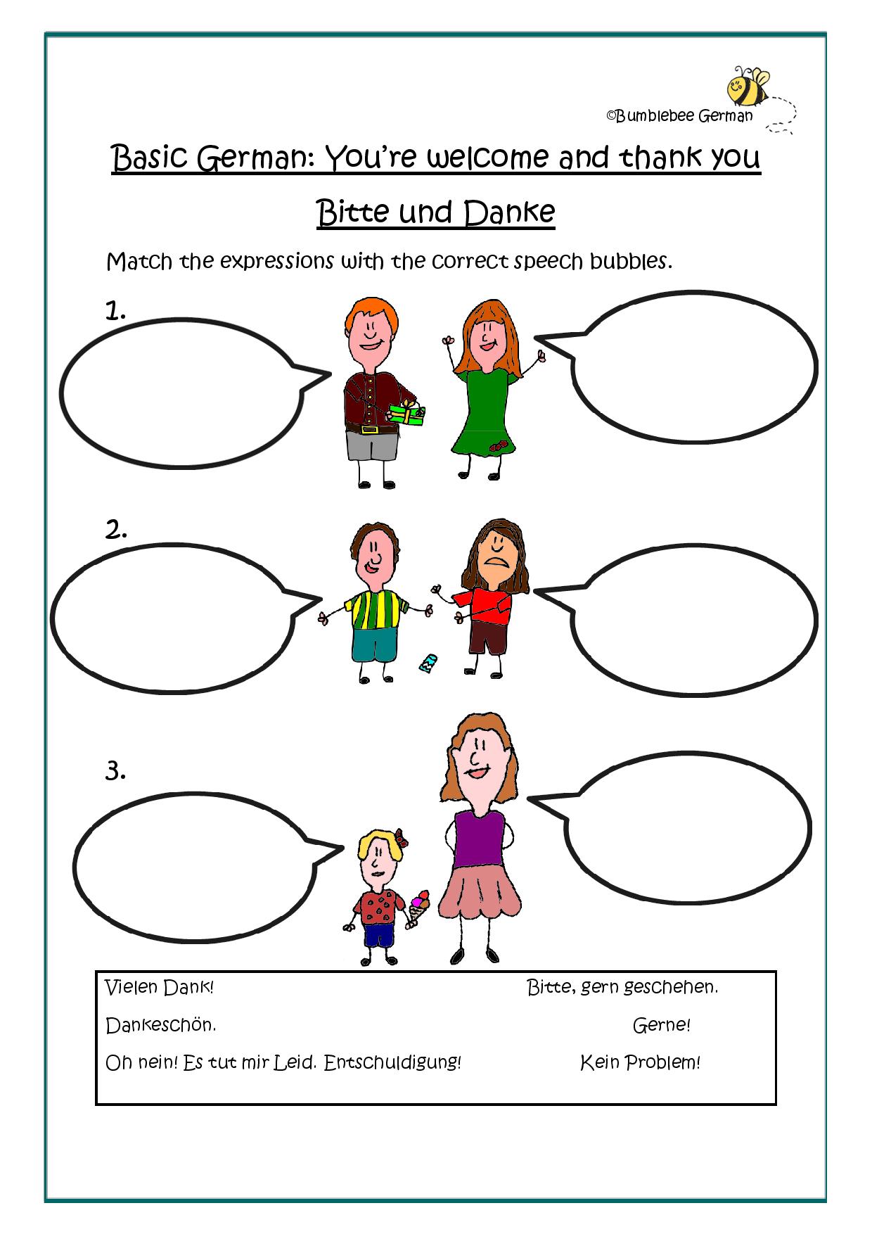 German Worksheet You re Welcome And Thank You Bitte Und Danke BeeGerman
