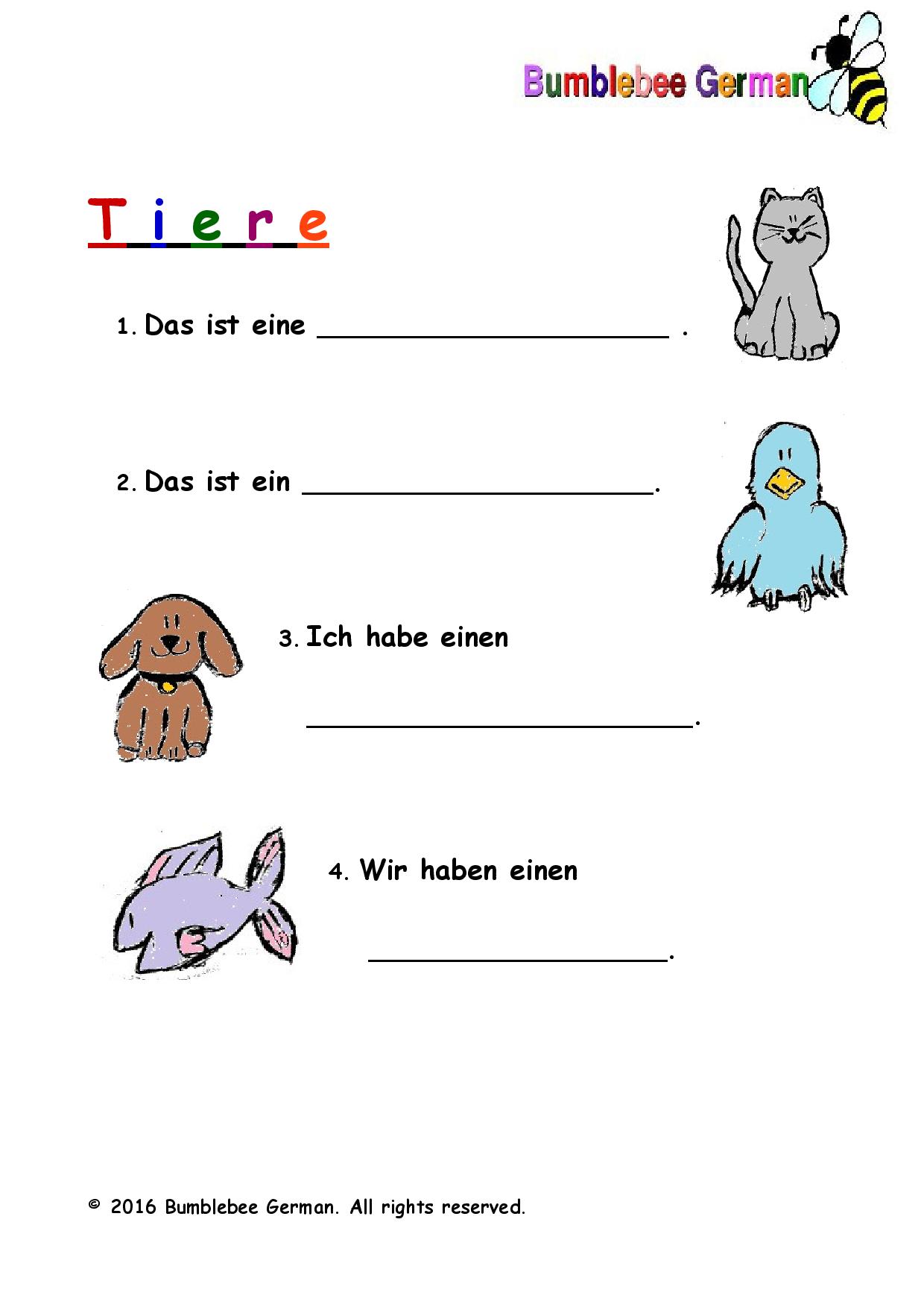 German Animal Worksheet