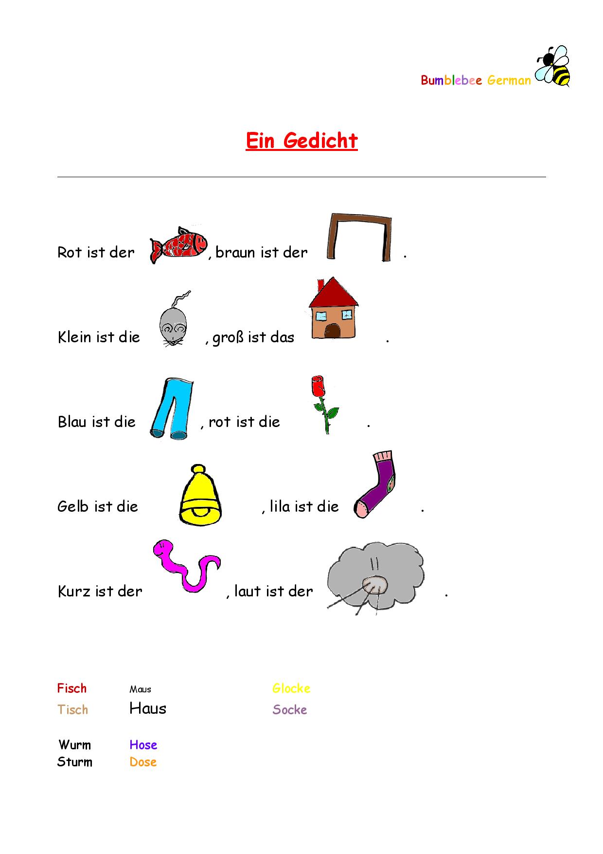 poem in german worksheet