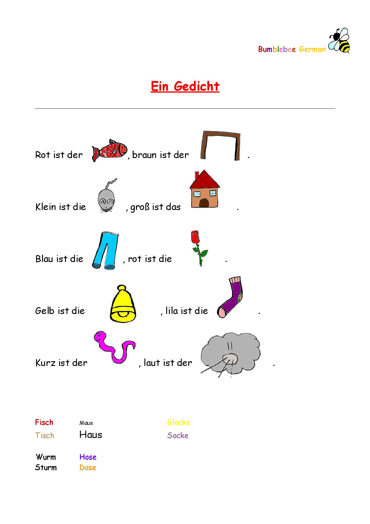 Free Printable German Worksheets For Kids