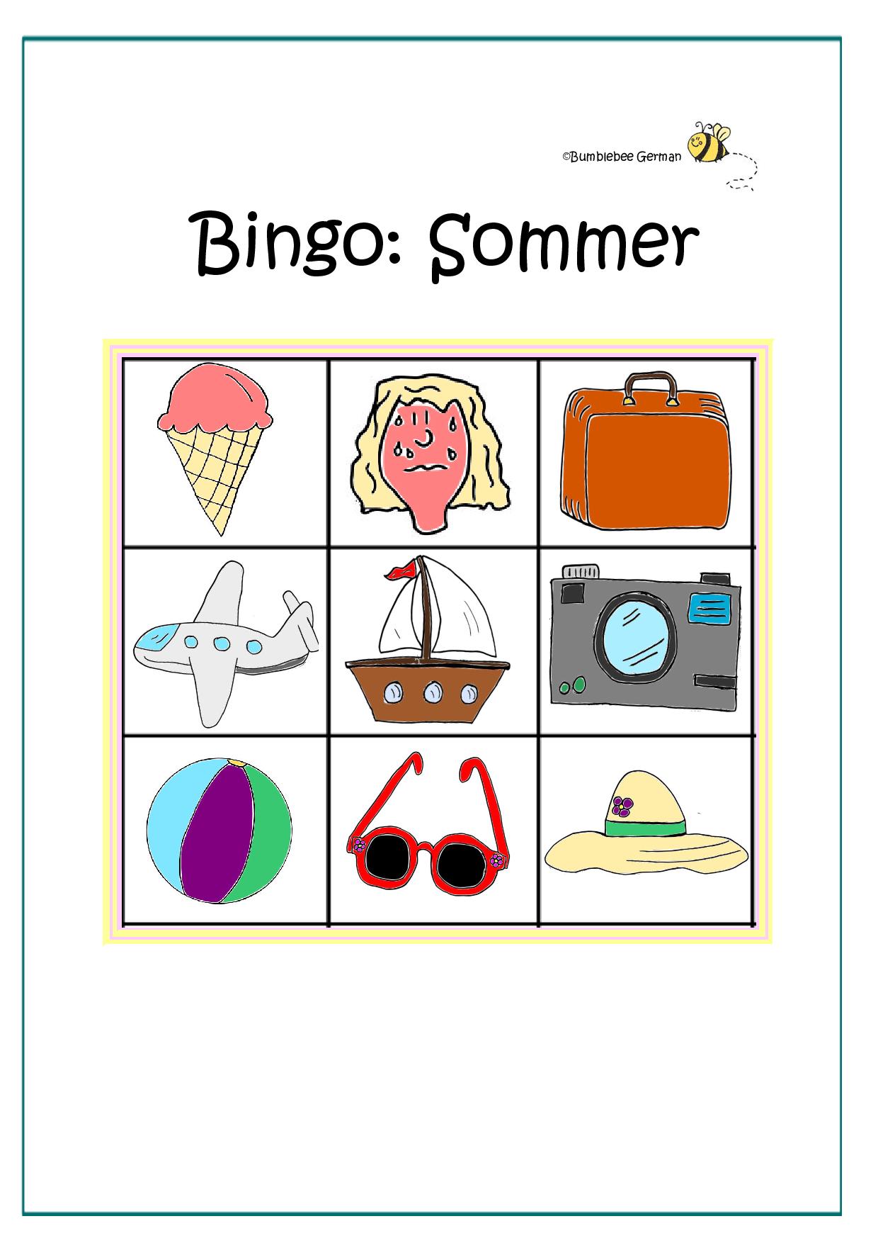 Sommer Lotto Bingo Deutsch lernen